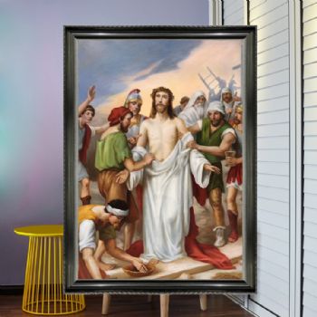 Realistic figure oil painting, European figure oil painting, Christian figure oil painting, solid wood frame