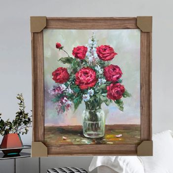 纯手绘玫瑰花印象花卉油画卧室挂画PS环保外框