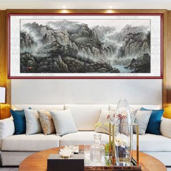 浓墨山水国画纯手绘精品淡彩小八尺手绘作品可落款客厅风景国画