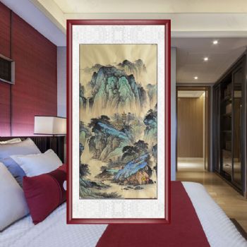 山水有人家人丁兴旺精品四尺彩墨风景国画实木画框