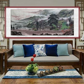 鸿运当头水墨国画小八尺山水风景国画水墨画实木外框