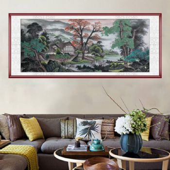 风水聚宝盆水墨国画小八尺山水风景国画水墨画客厅大厅挂画