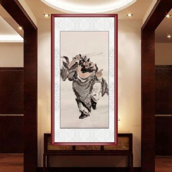 钟馗舞剑人物国画纯手绘水墨国画客厅玄关中式人物画