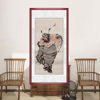 三尺人物画钟馗戏蝙蝠人物国画纯手绘水墨国画客厅玄关中式人物画