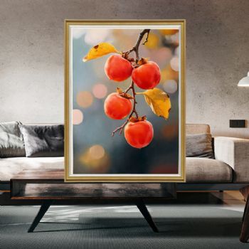 精品柿子图写实静物油画纯手绘油画餐厅书房挂画实木外框