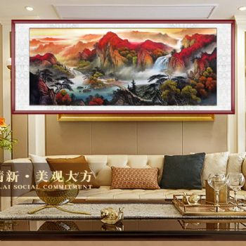 手绘国画好运当头精品小八尺彩墨山水风景国画客厅大厅纯手绘国画