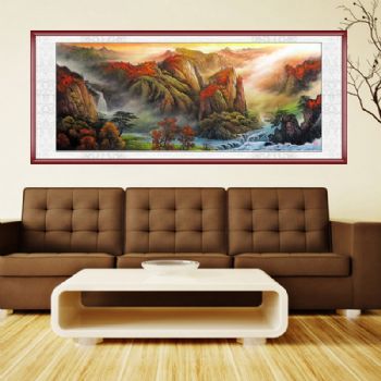 手绘国画山水画精品小八尺彩墨山水风景国画客厅大厅纯手绘国画