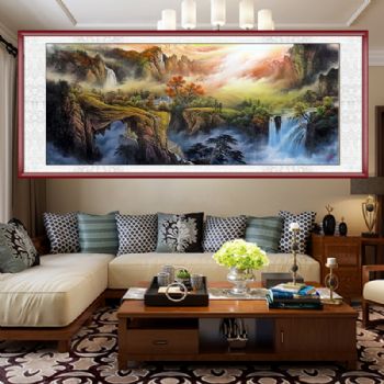 手绘国画山水画精品小八尺彩墨山水风景国画客厅大厅纯手绘国画