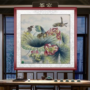 精品国画花鸟国画手绘水墨国画荷花和气生财客厅挂画四尺斗方