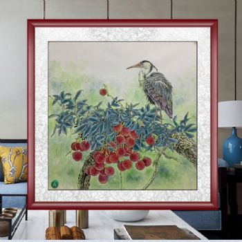 荔枝与鹭精品国画花鸟国画手绘水墨国画餐厅客厅挂画四尺斗方
