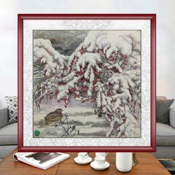 写实工笔山雪地里的鹌鹑图精品国画花鸟国画手绘水墨国画餐厅客厅挂画四尺斗方