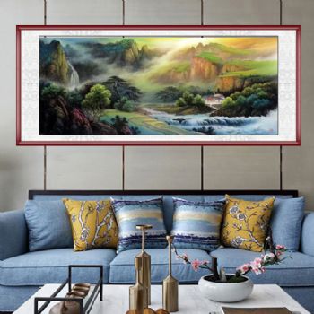 精品小八尺彩墨山水风景国画客厅大厅纯手绘国画