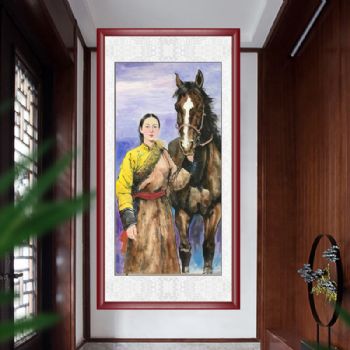 水墨国画牧马人女人物国画纯手绘美女仕女国画客厅酒店国画实木外框