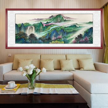 彩墨山水画纯手绘山水水墨山水国画小六尺山水画实木外框