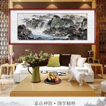 水墨山水国画山水人家纯手绘客厅小六尺山水画实木外框