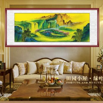 春天里的山水彩墨山水画纯手绘水墨山水国画小六尺山水画实木外框