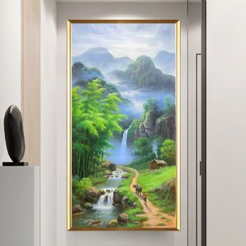 农耕回家竹林山水风景油画纯手绘竹报平安油画实木画框