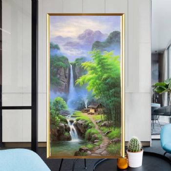 竹报平安财源滚滚纯手绘竹林风景油画实木外框