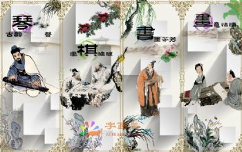 工笔风景建筑国画写实人物国画红楼梦绘画
