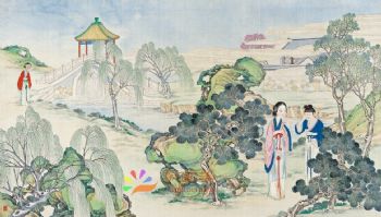工笔风景建筑国画写实人物国画红楼梦绘画