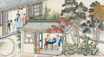 工笔风景建筑国画写实人物国画红楼梦绘画