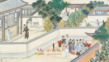 工笔风景建筑国画写实人物国画红楼梦绘画
