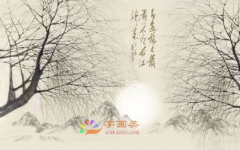 客厅中式壁画中堂壁画酒店大厅壁画