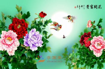 客厅中式壁画中堂壁画酒店大厅壁画