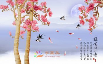 客厅中式壁画中堂壁画酒店大厅壁画