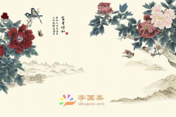 客厅中式壁画中堂壁画酒店大厅壁画