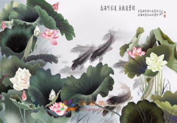 客厅中式壁画中堂壁画酒店大厅壁画