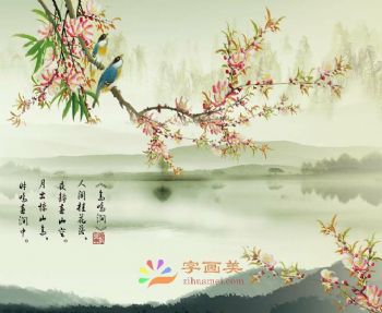 客厅中式壁画中堂壁画酒店大厅壁画