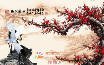 客厅中式壁画中堂壁画酒店大厅壁画
