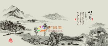 风景水墨山水国画中式风景国画