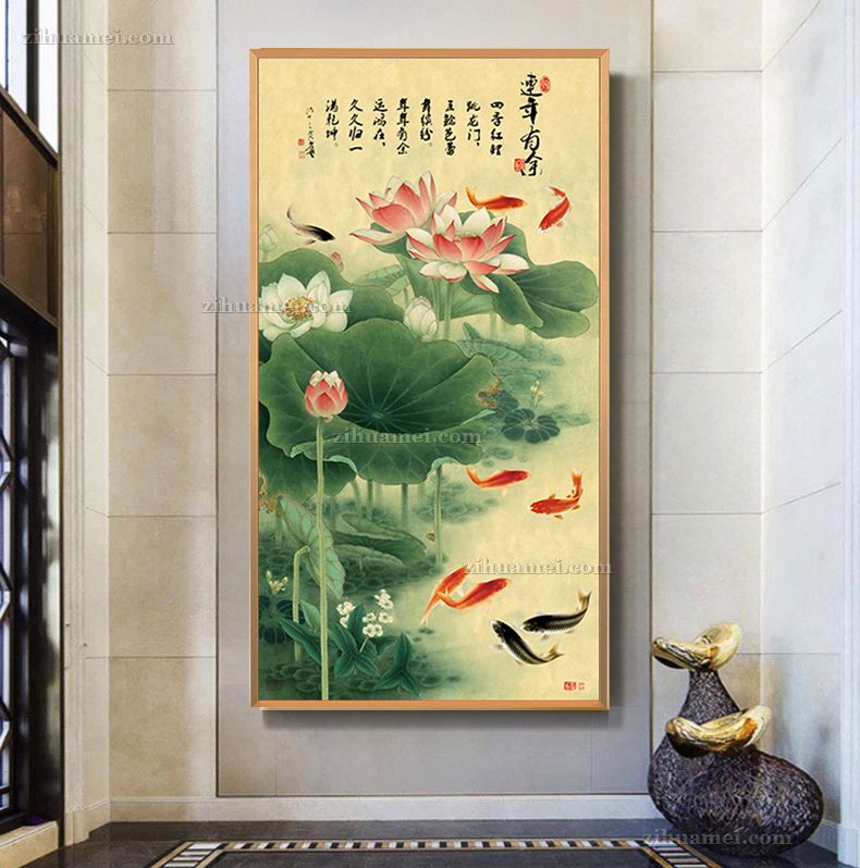玄关挂画九鱼图