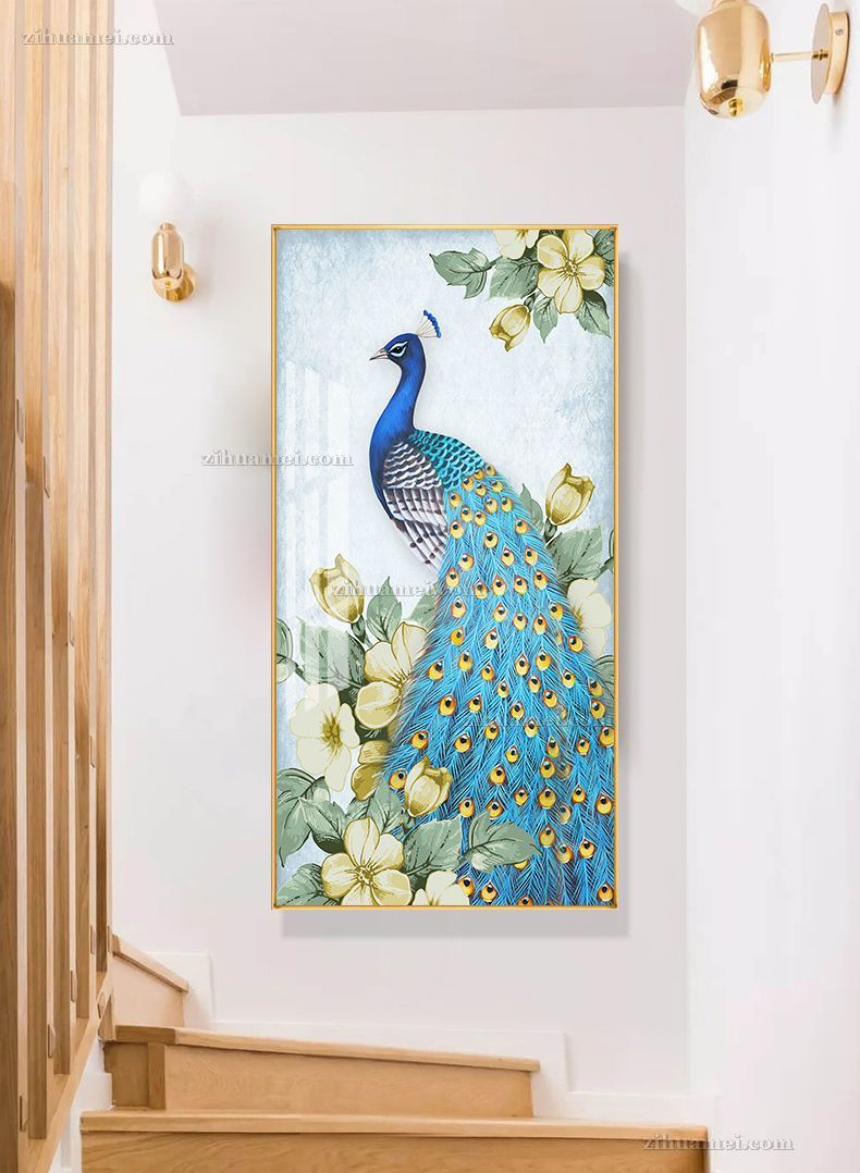 新中式玄关装饰画孔雀图
