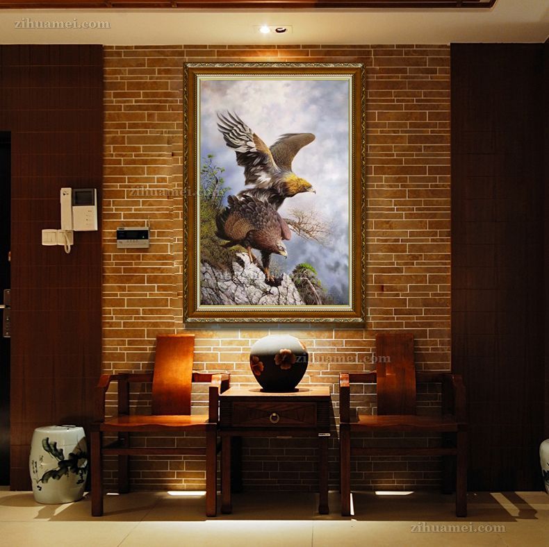 精品手绘动物油画雄鹰展翅