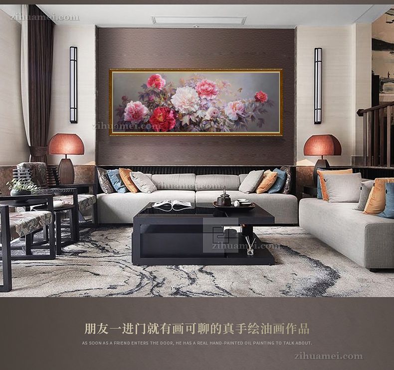 手绘蝴蝶牡丹油画