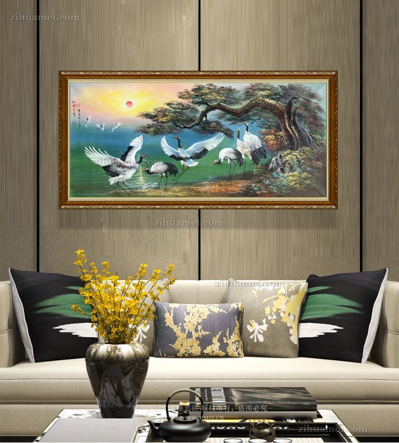 鹤寿千年新中式手绘油画