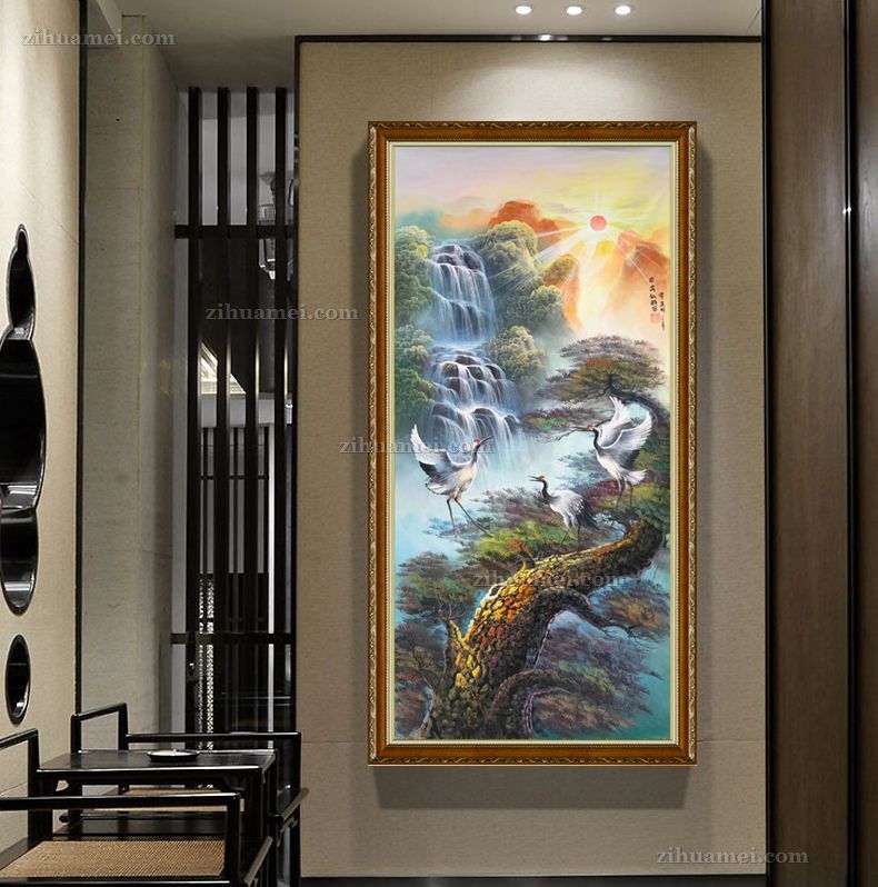 新中式手绘玄关油画