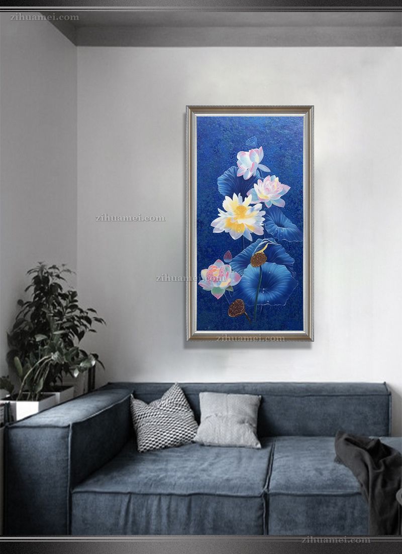 适合玄关的荷花油画莲蓬