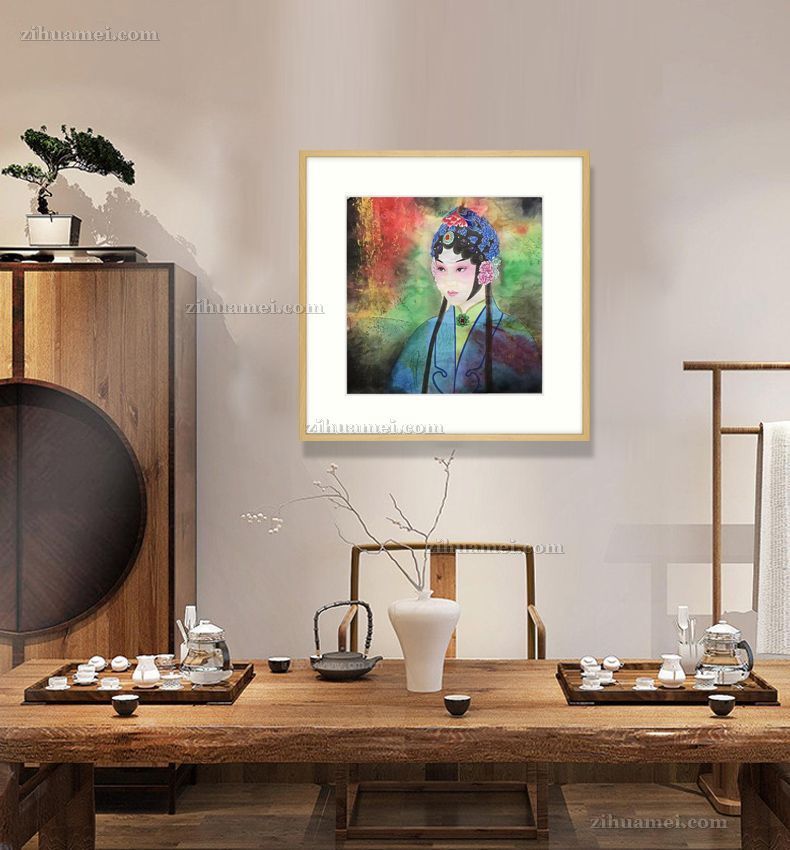 纯手绘彩墨水彩国画人物画