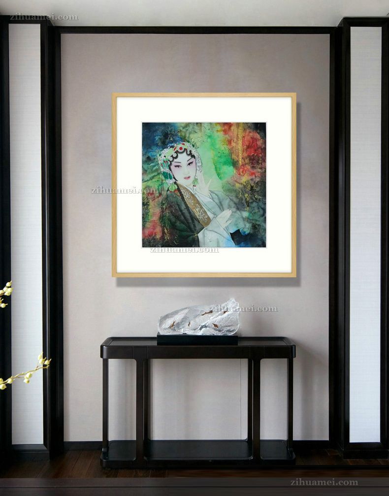 实木原木色画框适合卧室的 人物国画