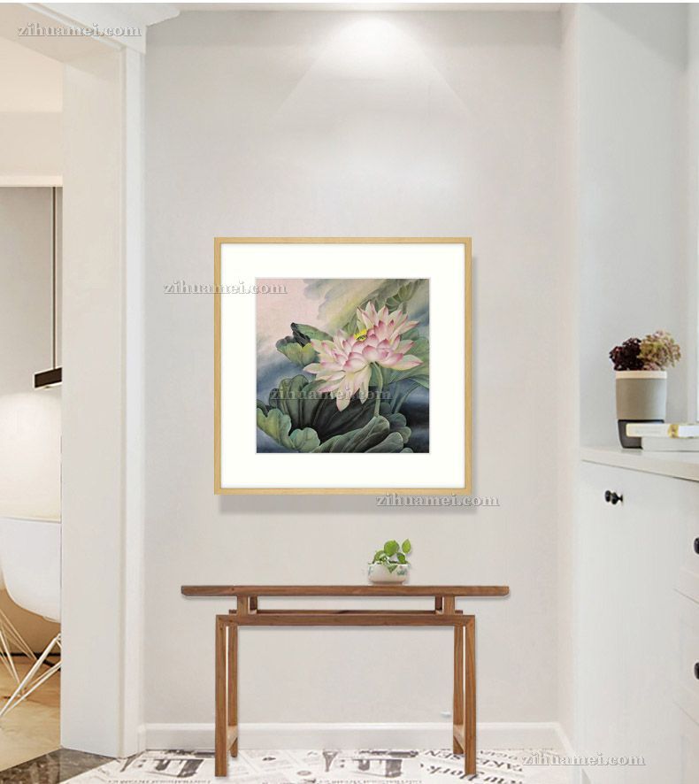 实木画框原木色花鸟国画