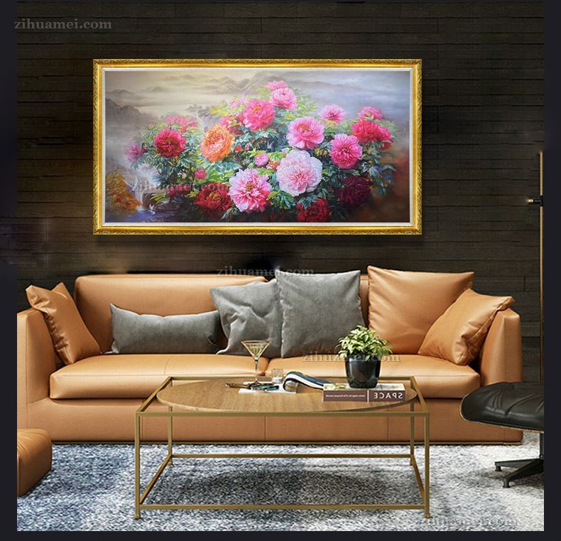 手绘花卉油画精品牡丹图