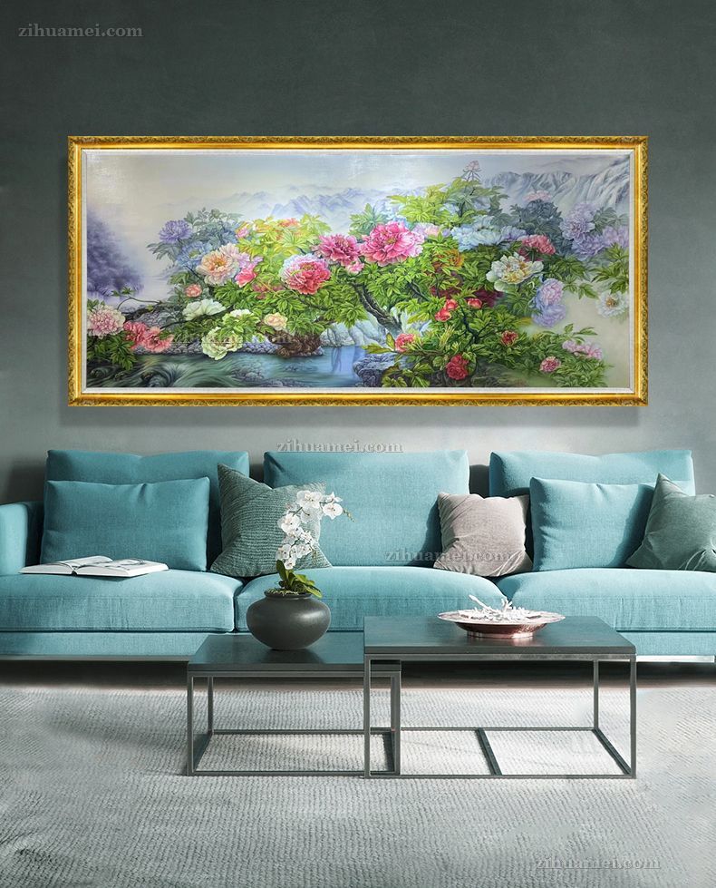 手绘花卉油画牡丹图
