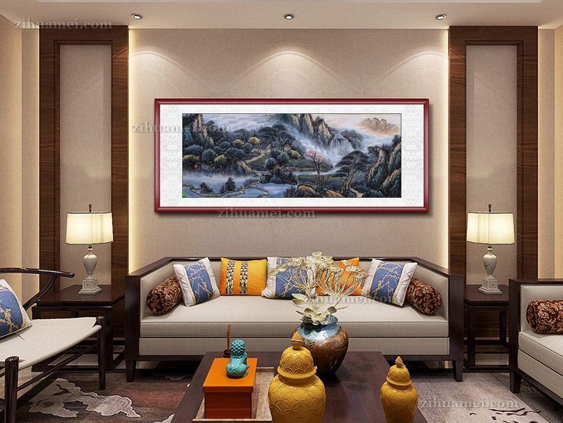 小六尺手绘山水画
