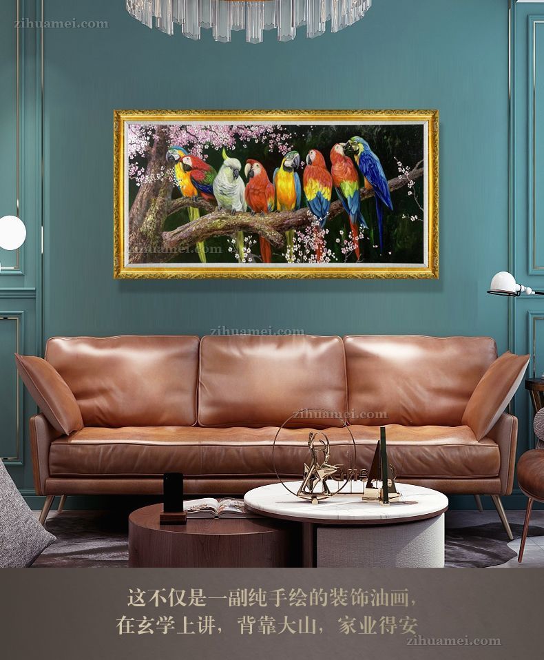 适合客厅大厅的动物油画作品鹦鹉图