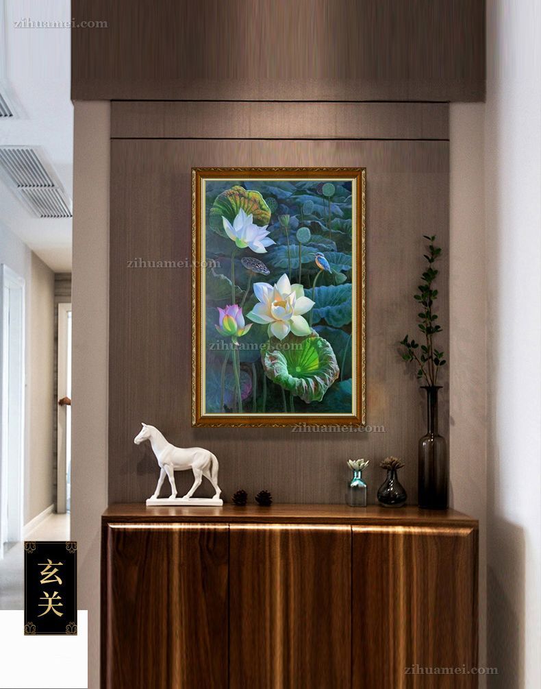 适合玄关客厅的荷花风景油画