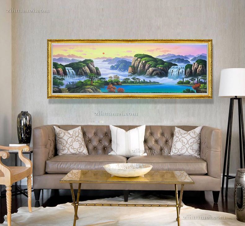 青山绿水山水风景纯手绘油画作品